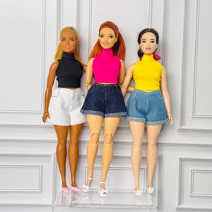 Curvy doll denim shorts for 11.5 and 12” fashion doll, for 1_6 scale doll Mtm flat feet, curvy doll tee shirts and shoes