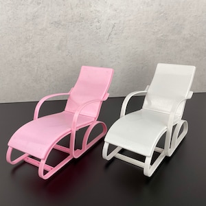 12” Fashion dolls pink chaise lounge chair, beach chair, lawn chair, white poolside lounge, picnic and park chair, diorama, backyard