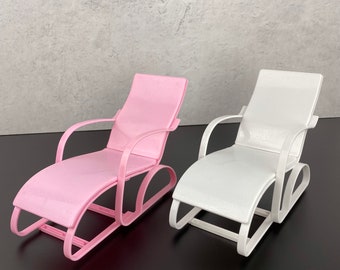 12” Fashion dolls pink chaise lounge chair, beach chair, lawn chair, white poolside lounge, picnic and park chair, diorama, backyard