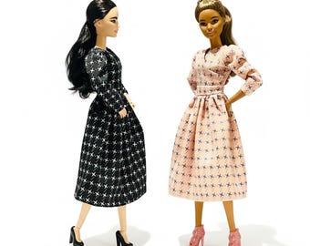 Fashion Doll MTM Dress Outfit: Pink and black modest doll clothes 1/6 scale