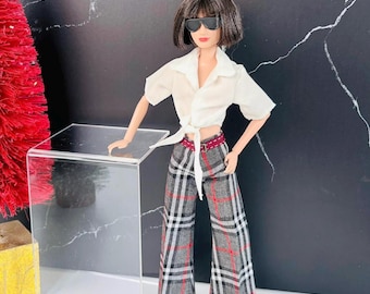 5 pc Fashion doll plaid black pants, clothes for regular dolls