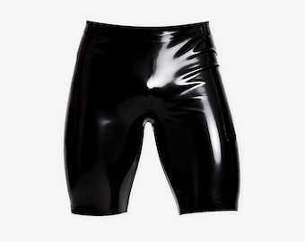 Pantalones cortos de látex negro, pantalones cortos de ciclismo de caucho moldeado de 0,4 mm, unisex, tallas M–XL