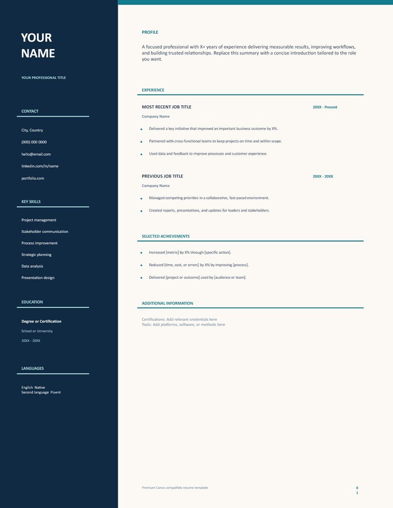 Canva Resume Template, Editable CV and Cover Letter, Professional Job ...