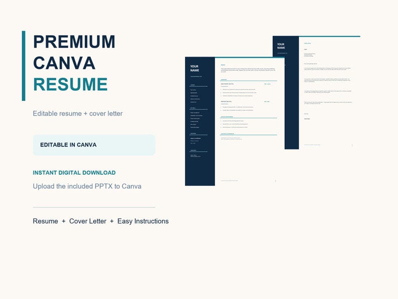 Canva Resume Template, Editable CV and Cover Letter, Professional Job ...