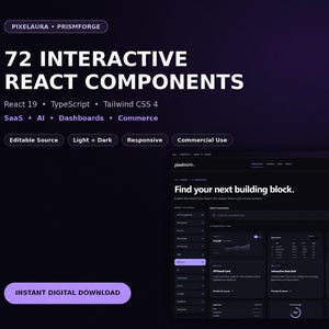 React UI Kit | 72 Interactive Components | TypeScript + Tailwind CSS | PrismForge