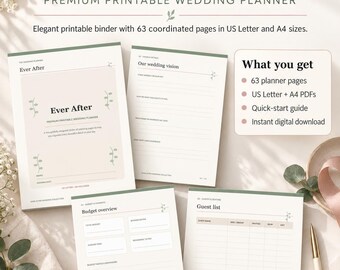Printable Wedding Planner PDF, 63 Page Bridal Binder, Budget Tracker, Guest List, Checklist