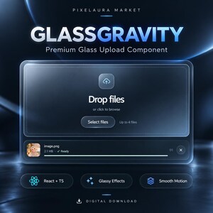 Composant d'upload de fichiers React | Interface utilisateur glisser-déposer Glassmorphism | Code source TypeScript