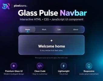 Glass Pulse Navbar Template | HTML CSS JavaScript UI Component (Digital Download)