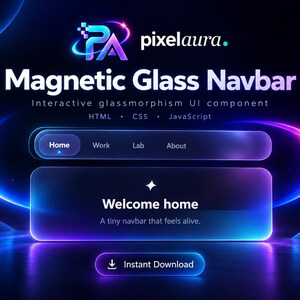 Navbar-Vorlage „Magnetische Glasmorphologie“ | HTML CSS JavaScript UI-Komponente (Digitaler Download)