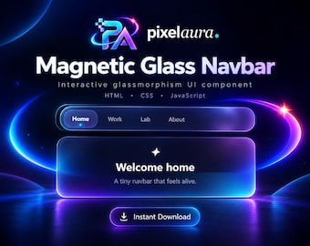 Magnetic Glassmorphism Navbar Template | HTML CSS JavaScript UI Component (Digital Download)