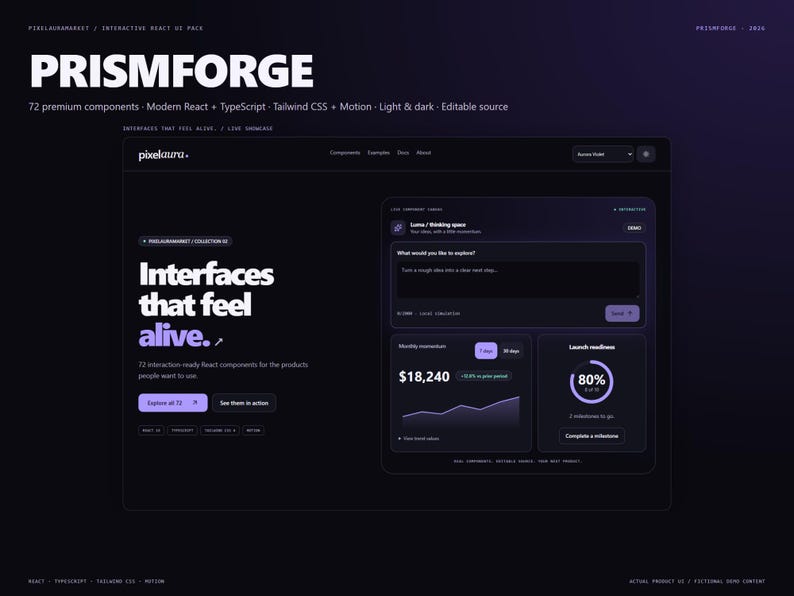 React UI Kit | 72 Interactive Components | TypeScript + Tailwind CSS | PrismForge image 2