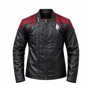Giacca in pelle di Picard di Star Trek, cappotto dell'uniforme della Flotta Stellare nero bordeaux, giacca da capitano spaziale di fantascienza, regalo per cosplay ispirato al film