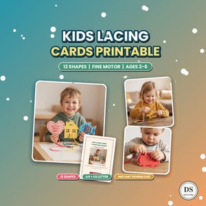 Cartes à lacer pour enfants à imprimer, activité de laçage pour les tout-petits, activité de motricité fine pour les enfants d'âge préscolaire, formes à lacer à imprimer (PDF)
