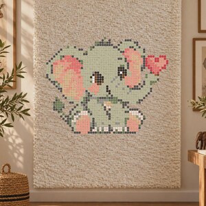 Elephant with Heart Balloon Latch Hook Rug Pattern PDF