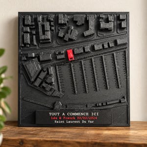 Mapa 3D personalizado de 15x15 cm – Punto de encuentro – Mapa de la ciudad en relieve – Regalo para parejas – Texto y datos de contacto