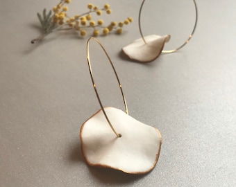 White and gold petal porcelain earring for women