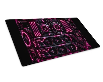 Cyberpunk Motherboard Gaming Mouse Pad, Neon Pink PC Hardware Desk Mat, Square Gaming Mousepad, Sci-Fi Circuit Board Extended Desk Pad