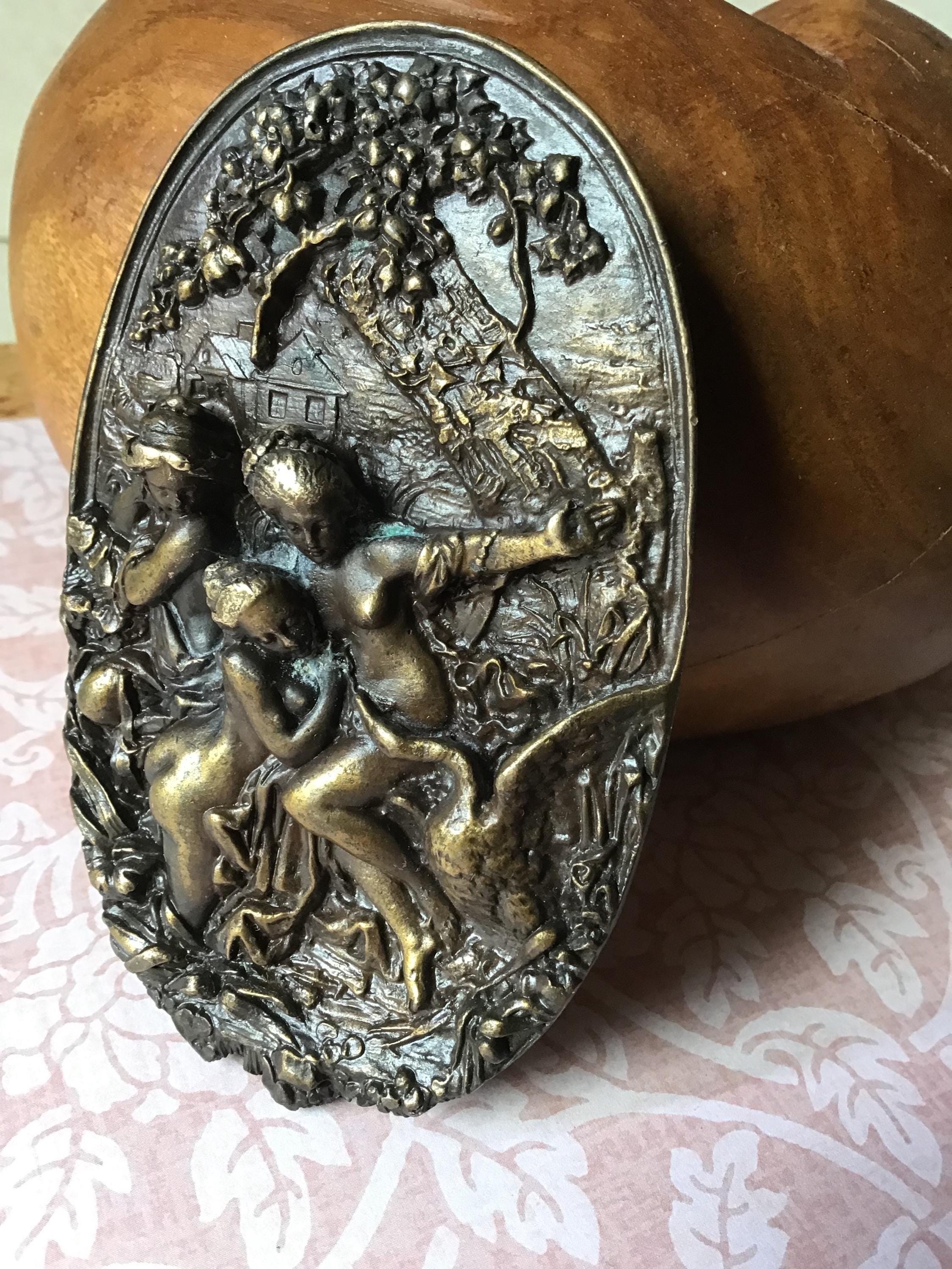 Vintage Ornate Leda And The Swan Metal Belt Buckle Brass Plated Vintage Belt Buckle Greek Myth, Bergamot main image 4
