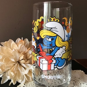 1983 Smurfette Glass 12 Ounce Wallace Beerie Peyo Smurfs Cartoon