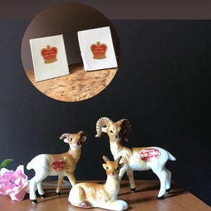 Mountain Goat Family Set Miniature Japan Bone China 1960s Mint in Original Box New Old Stock  Miniatures Animal Family Vintage Collectible