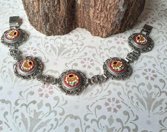 Micro Mosaic Filigree Bracelet Mid-Century Italy