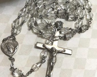 Vintage Sterling Silver Rosary: Crown of Thorns Crucifix, Virgin Mary Centerpiece