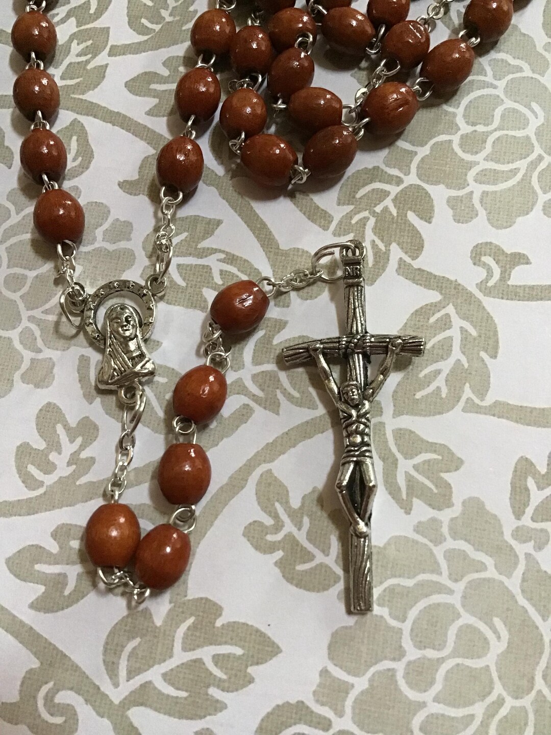 Olive Wood Vintage Rosary Mother Mary and Sacred Heart of Jesus ...