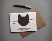 black cat coral . modern kitty notecard . meow . modern stationery . cat card . cat stationery . blank notecard . cat lover . geometric .