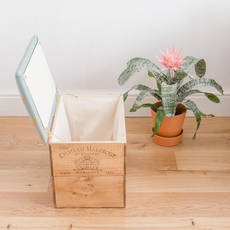 Wooden Wine Crate Ottoman Storage / Seat With Screen Printed Etsy