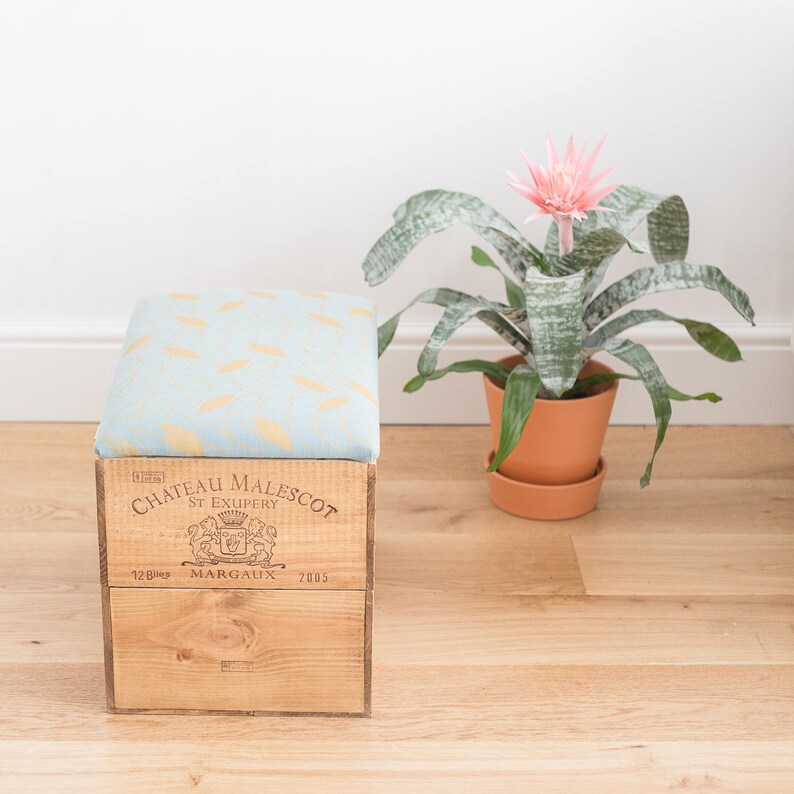 Wooden Wine Crate Ottoman Storage / Seat With Screen Printed Etsy