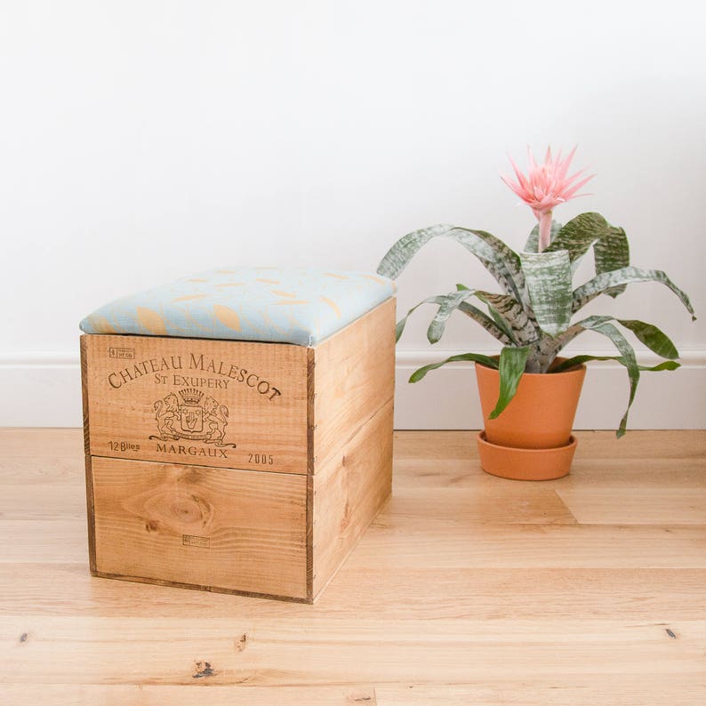 Wooden Wine Crate Ottoman Storage / Seat With Screen Printed Etsy