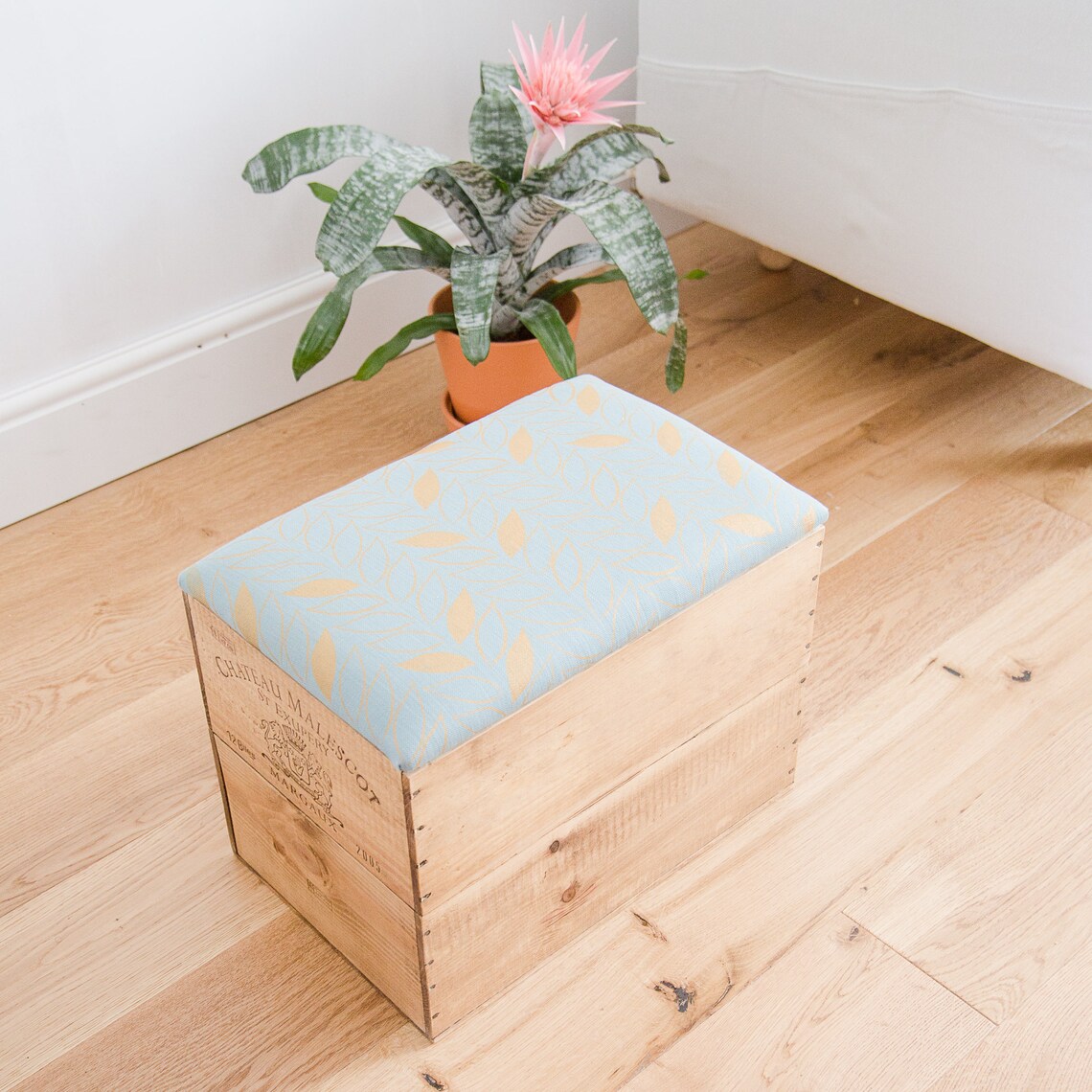 Wooden Wine Crate Ottoman Storage / Seat With Screen Printed Etsy