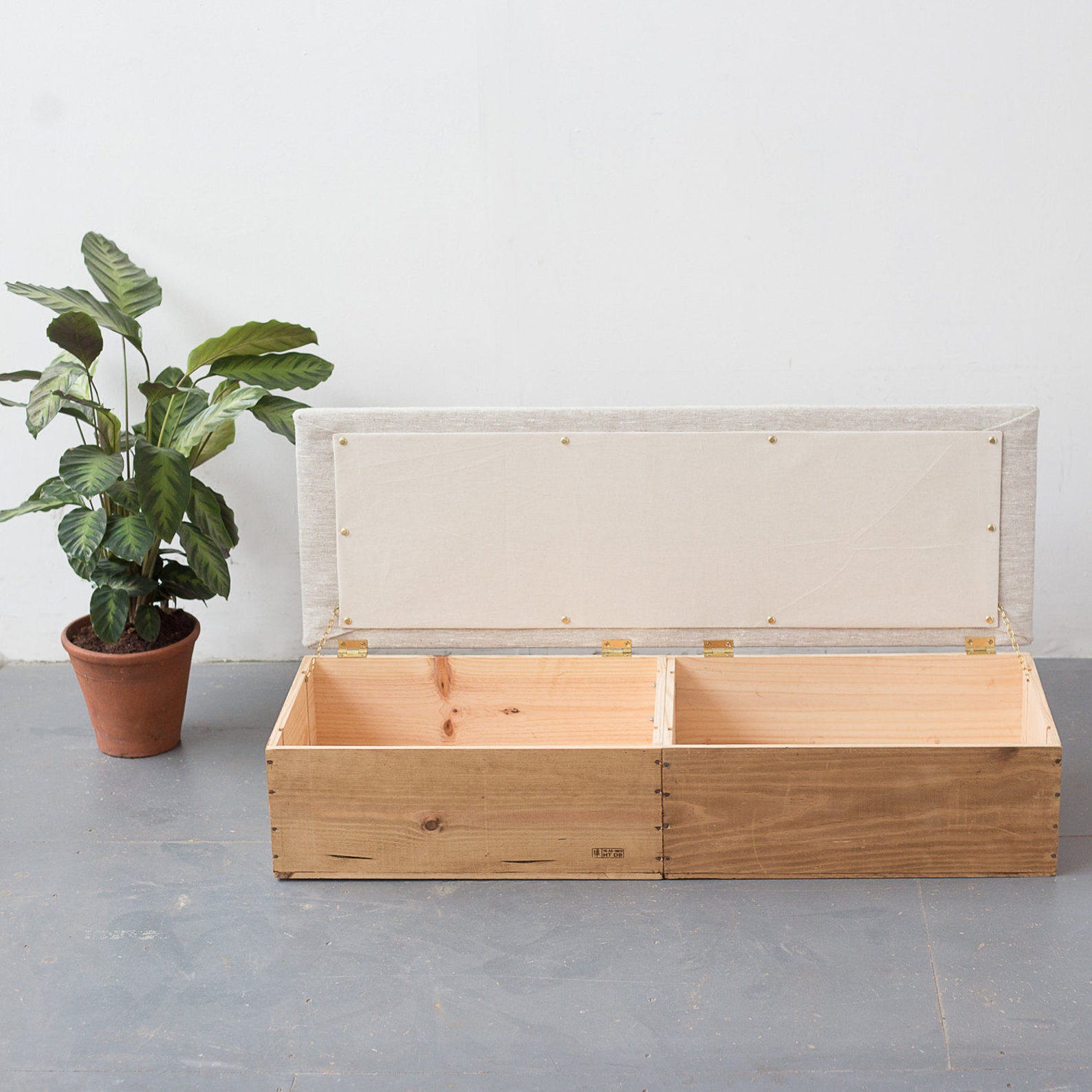 Wooden End of Bed Blanket Box Storage Created From Wine Crates With Navy or Pale Grey Lid ...