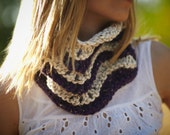 Purple and Beige Scarf with waves / Chunky Cowl tribal / Stripes Neckwarmer /  Tube Wrap with waves/ Under 50/ Gift europeanstreettean