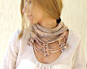 Hand Knit  Muticolored Fall Cowl Scarf for her / Fall Peach Neckwarmer / Tube Wrap Europeanstreetteam