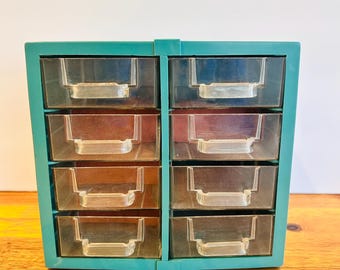 Vintage Teal 8 Drawer Plastic Organizer Retro Parts Storage, MCM Desk Office, Crafting