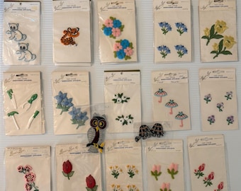 Vintage Embroidered Appliqué Sewing Patch, Cat, Owl, Turtles, Tiger, Flowers, NOS