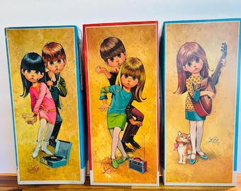 Vintage The Mods Jigsaw Puzzles, 1960s, Art by Lee, Big Eyes, all complete