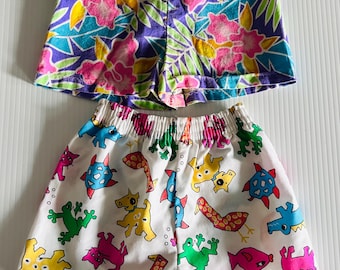 Vintage Children’s Shorts 2T & 3T, Fun 1980s/1990s Animal and Floral Print Shorts