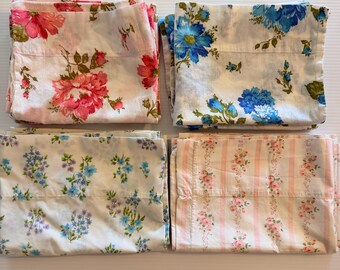 Vintage Floral Pillowcase Pairs, Pink, Blue, Striped