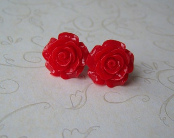 New Large Red Rose Earrings