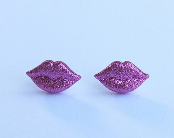 Pink or Red Glitter Lip Earrings