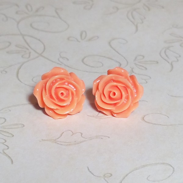 Small Coral Rose Earrings