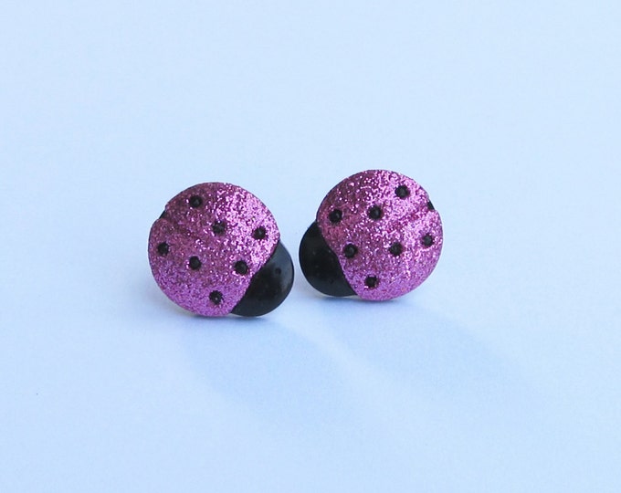 Pink Glitter Ladybug Earrings Etsy
