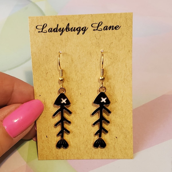 Black Fish Bone Earrings