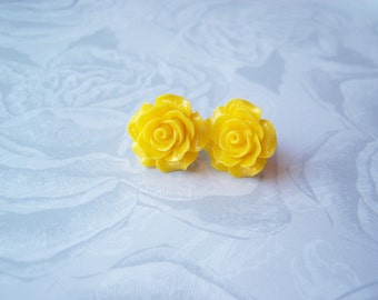 New Large Yellow Rose Earrings