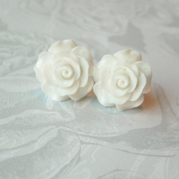 New Large White Rose Earrings