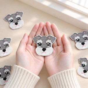 Schnauzer Dog Patch, Cute Puppy Head Embroidered Applique, Animal Iron On Badge, Jacket Backpack Accessory