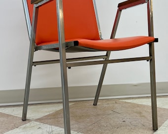 Mid-Century Modern Chair Chrome Frame With Orange Vinyl - Set of 6  (SHIPPING NOT FREE)