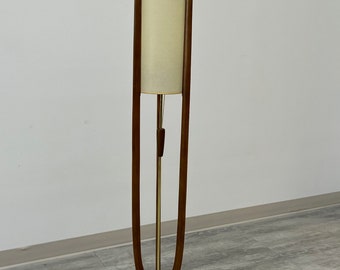 Mid-Century Modern Sculpted Walnut & Brass Floor Lamp By Modeline (SHIPPING NOT FREE)